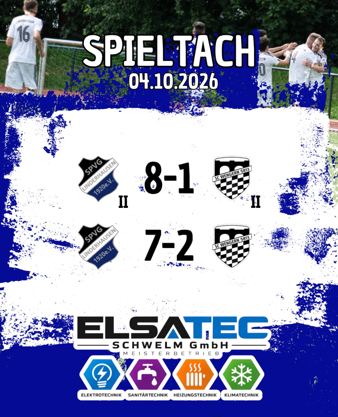 Schützenfest an der Rennbahn! Unsere Zweite besiegt die Reserve des SC Wengern mit 8:1! Die Erste legt mit einem 7:2 gegen den SC Wengern nach! Ein Spieltach nach Maß! 🏽Vielen Dank für eure Unterstützung 🤍🖤Dieser Spieltach wurde euch von @elsatecschwelm präsentiert. Vielen Dank für die Unterstützung! 🏽#spvg #linderhausen #kreisliga