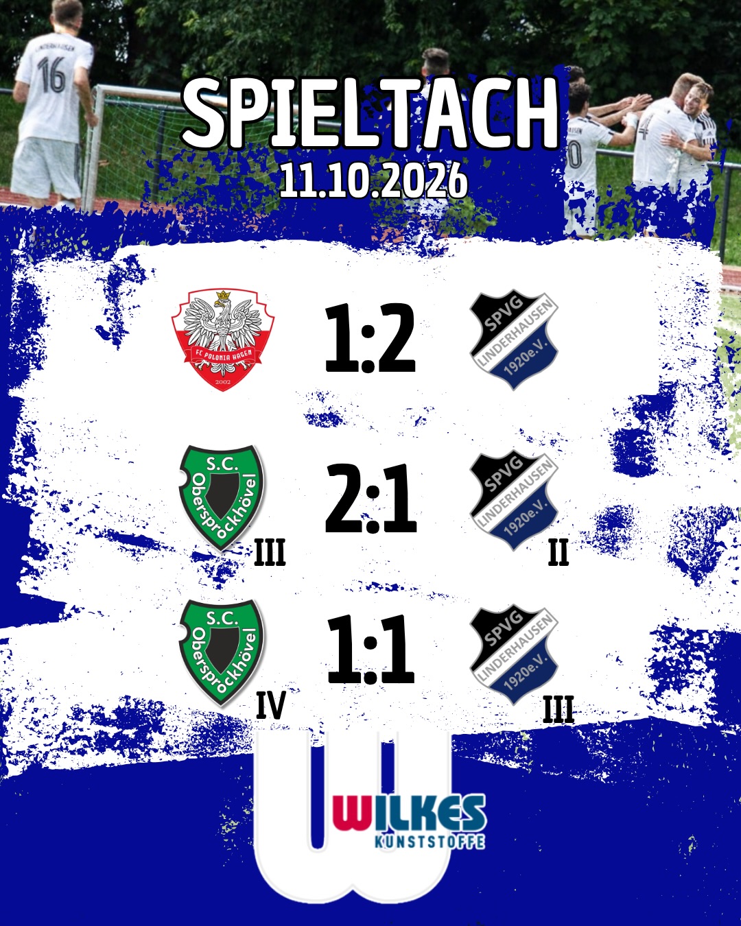 Erste gewinnt erneut! 🏽Der Spieltach ist rum. 4 Punkte bringen unsere Mannschaften nach Hause. 🏽In Obersprockhövel verlor unsere Zweite nur knapp mit 1:2 gegen die 3. vom SCO. 😕Im Folgespiel sicherte sich unsere Dritte einen Punkt gegen die 4. des SCO. Beide trennten sich 1:1. 🏽Unsere Erste konnte sich einen 2:1 Sieg gegen Polonia Hagen erkämpfen. 🏽Vielen Dank für eure Unterstützung! 🤍🖤!Dieser Spieltach wurde euch von Wilkes Kunststoffe @wilkesgmbh präsentiert! Vielen Dank für eure Unterstützung! 🏽🫱🏼🫲🏿#spvg #linderhausen #kreisliga #ausschwelmfürschwelm Herbe Klatsche in Breckerfeld! Am gestrigen Samstag waren unsere Alt-Herren wieder in der Halle im Einsatz. Eine heftige Klatsche musste sich unsere Erste abholen. Gegen SW Breckerfeld gingen sie mit 2:7 unter.Die Zweite musste sich mit einem 5:5 gegen Büttenberg zufrieden geben. Vielen Dank für eure Unterstützung! 🤍🖤!Dieser Spieltach wurde euch von Wilkes Kunststoffe @wilkesgmbh präsentiert! Vielen Dank für eure Unterstützung! 🏽🫱🏼🫲🏿#spvg #linderhausen #kreisliga #ausschwelmfürschwelm