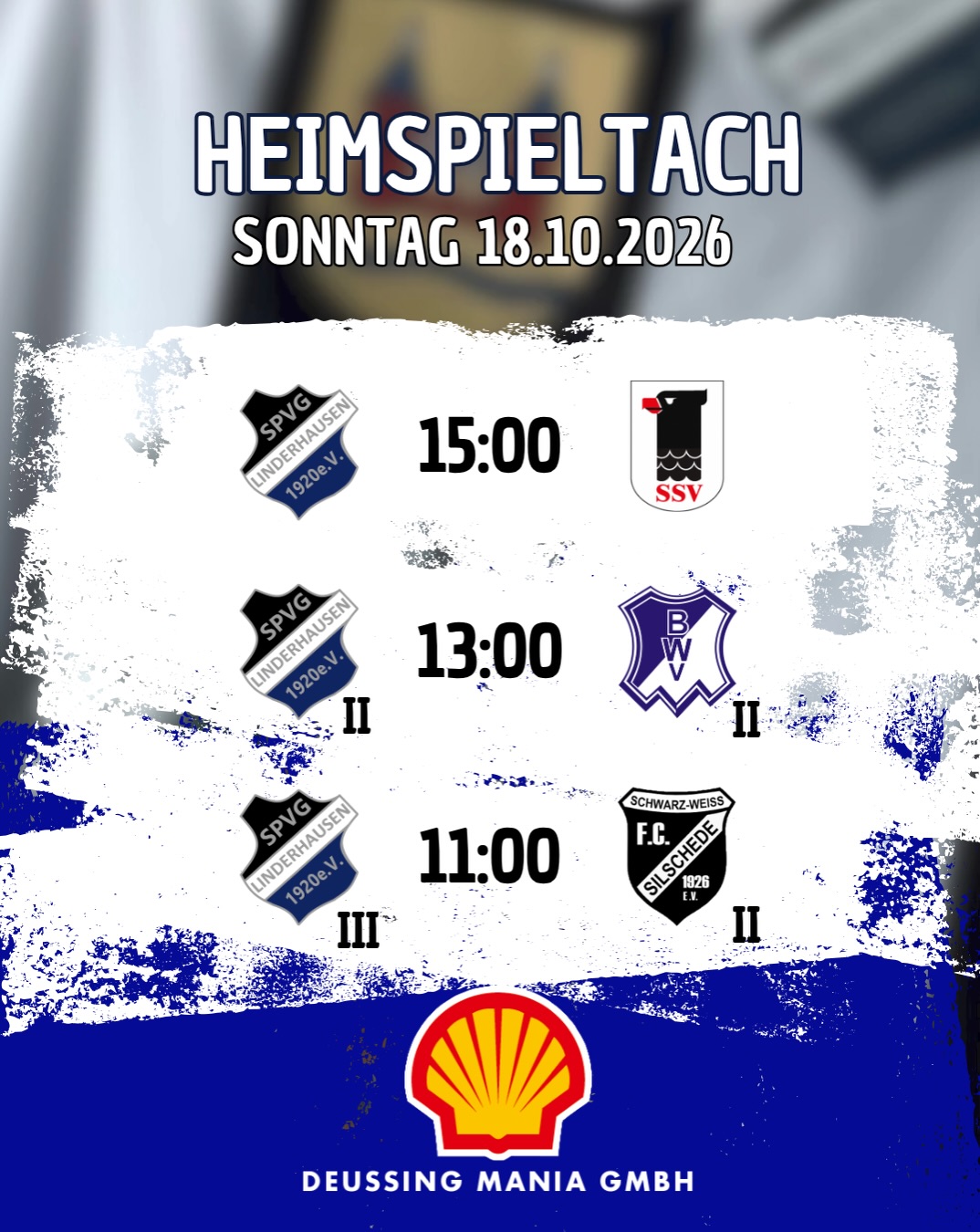 Heimspieltach! 🏽Am Sonntag sind unsere Herren wieder an der Rennbahn im Einsatz! Unsere Dritte empfängt um 11 Uhr die Reserve des FC Silschede. 🏽Unsere Zweite empfängt um 13 Uhr die Reserve von BW Voerde. 🏽Unsere Erste empfängt um 15 Uhr den SSV Hagen. 🏽Kommt rum und unterstützt unsere Jungs! 🤍🖤Damit die Jungs auch die PS auf den Platz bringen, wird euch dieser Spieltach von der Deußing Mania GmbH mit ihren Shell Stationen präsentiert! 🫱🏼🫲🏿️ Schützenstr. 25 - 42281 Wuppertal️ Dahler Str. 34 - 42389 Wuppertal️ Mittelstr. 84 - 45549 Hasslinghausen️ Herner Str. 463 - 44807 Bochum️ Jetzt auch in Hagen Haspe und Hagen Emst! Vielen Dank für die Unterstützung! 🏽#kreisliga #spvg #linderhausen #ausschwelmfürschwelmBudenzauber! ️Unsere Alt-Herren sind am Samstag in der Glückauf Halle im Einsatz! 🏽Kommt rum und unterstützt unsere Männer ab 16:50 Uhr 🤍🖤Damit die Jungs auch die PS auf den Platz bringen, wird euch dieser Spieltach von der Deußing Mania GmbH mit ihren Shell Stationen präsentiert! 🫱🏼🫲🏿️ Schützenstr. 25 - 42281 Wuppertal️ Dahler Str. 34 - 42389 Wuppertal️ Mittelstr. 84 - 45549 Hasslinghausen️ Herner Str. 463 - 44807 Bochum️ Jetzt auch in Hagen Haspe und Hagen Emst! Vielen Dank für die Unterstützung! 🏽#kreisliga #spvg #linderhausen #ausschwelmfürschwelm