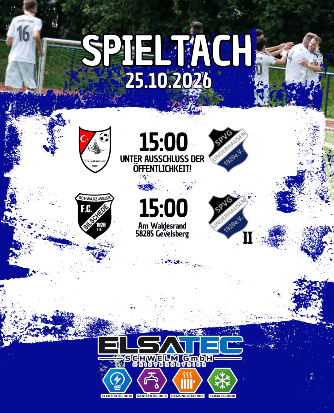 Zwei Auswärtsfahrten für unsere Mannschaften! 🏽🚐Am kommenden Sonntach sind unsere Mannschaften in Gevelsberg im Einsatz. 🏽Unsere Zweite ist beim FC SW Silschede zu Gast. Um 15 Uhr ist der Anpfiff. 🏽Unsere Erste muss bei der SG Vatanspor Gevelsberg antreten. Um 15 Uhr beginnt das Spiel unter Ausschluss der Öffentlichkeit ️Kommt gerne nach Silschede und unterstützt unsere Jungs!!! 🤍🖤Dieser Spieltach wird euch von @elsatecschwelm präsentiert. Vielen Dank für eure Unterstützung! 🏽#spvg #linderhausen #kreisliga #ausschwelmfürschwelm